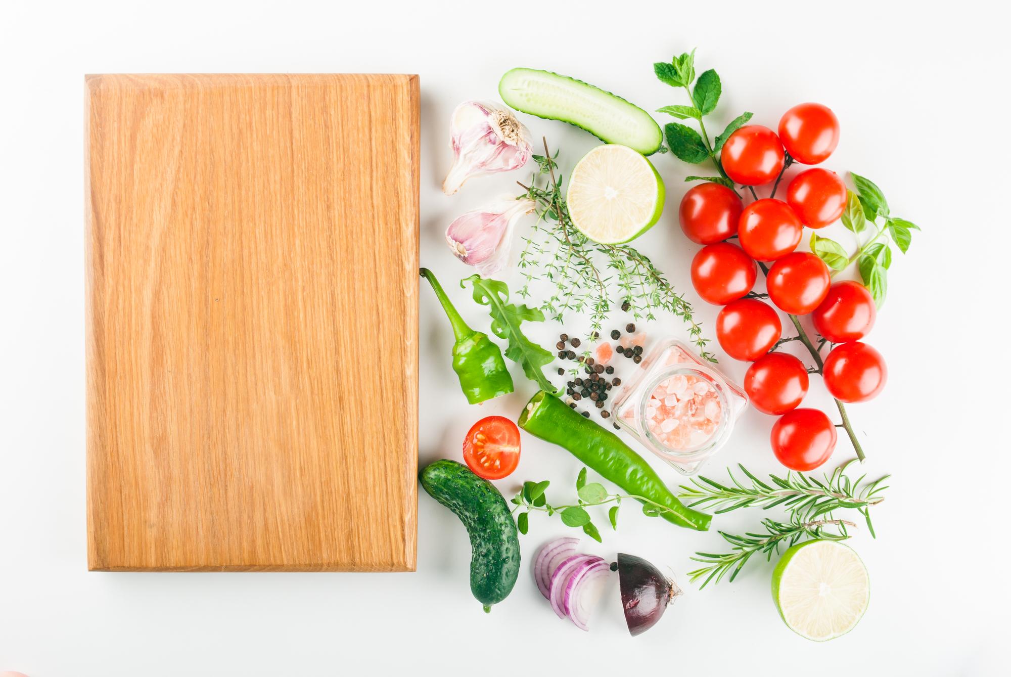 close-up fresh ingredients on board